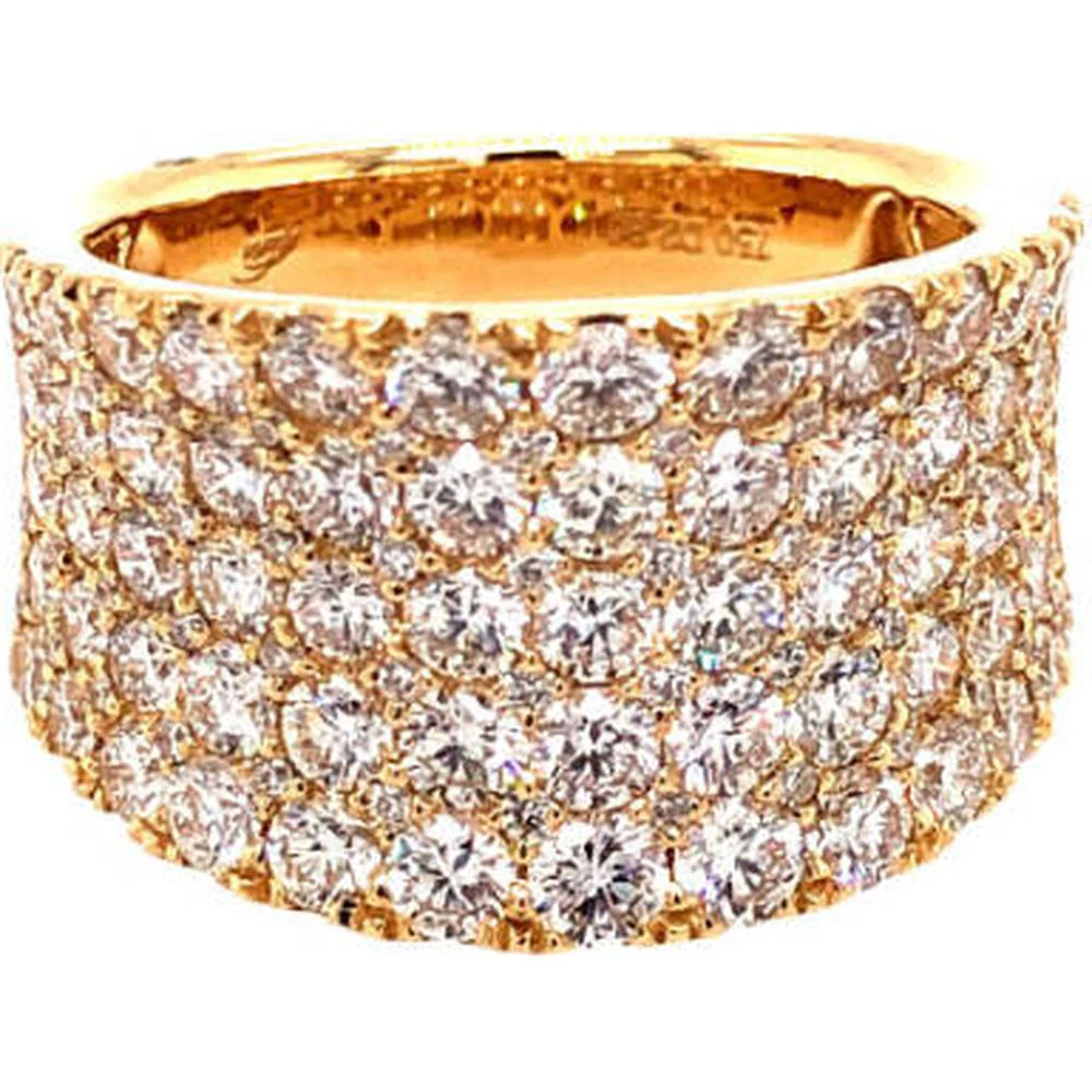 18K Yellow Gold Wide Diamond Band Ring with Pavé-Set Round Diamonds by Afarin