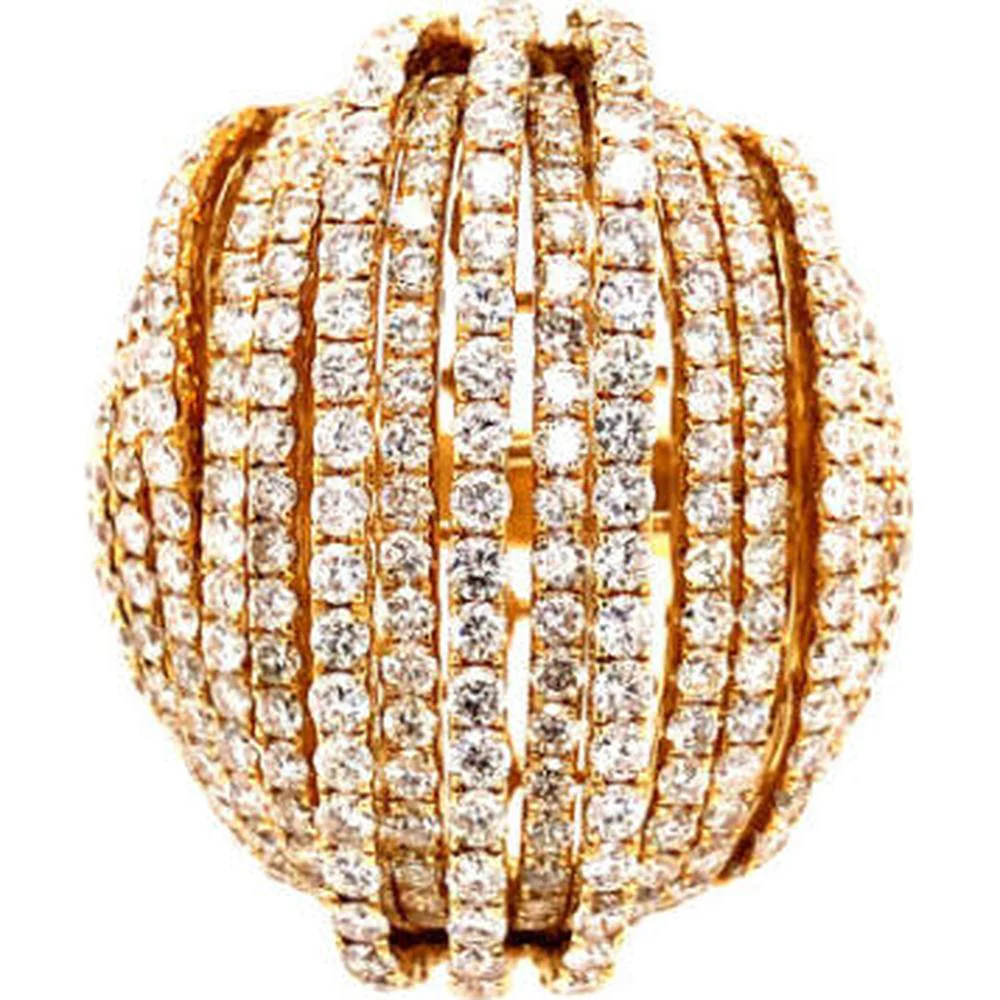 18K Yellow Gold Wide Domed Diamond Band Ring with Multi-Row Round Diamonds by Afarin
