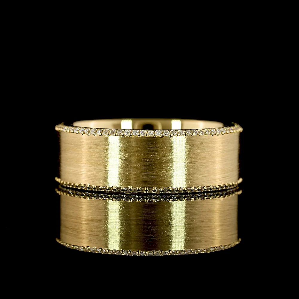 18K Yellow Gold Wide Eternity Ring with Triple Row Brushed Finish and Round Lab Diamonds - 0.29 Carats Total Diamond Weight - Covaloro Fine Jewelry