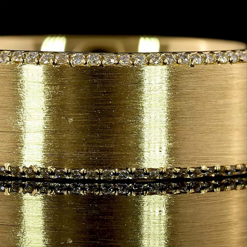 18K Yellow Gold Wide Eternity Ring with Triple Row Brushed Finish and Round Lab Diamonds - 0.29 Carats Total Diamond Weight - Covaloro Fine Jewelry - Image 2