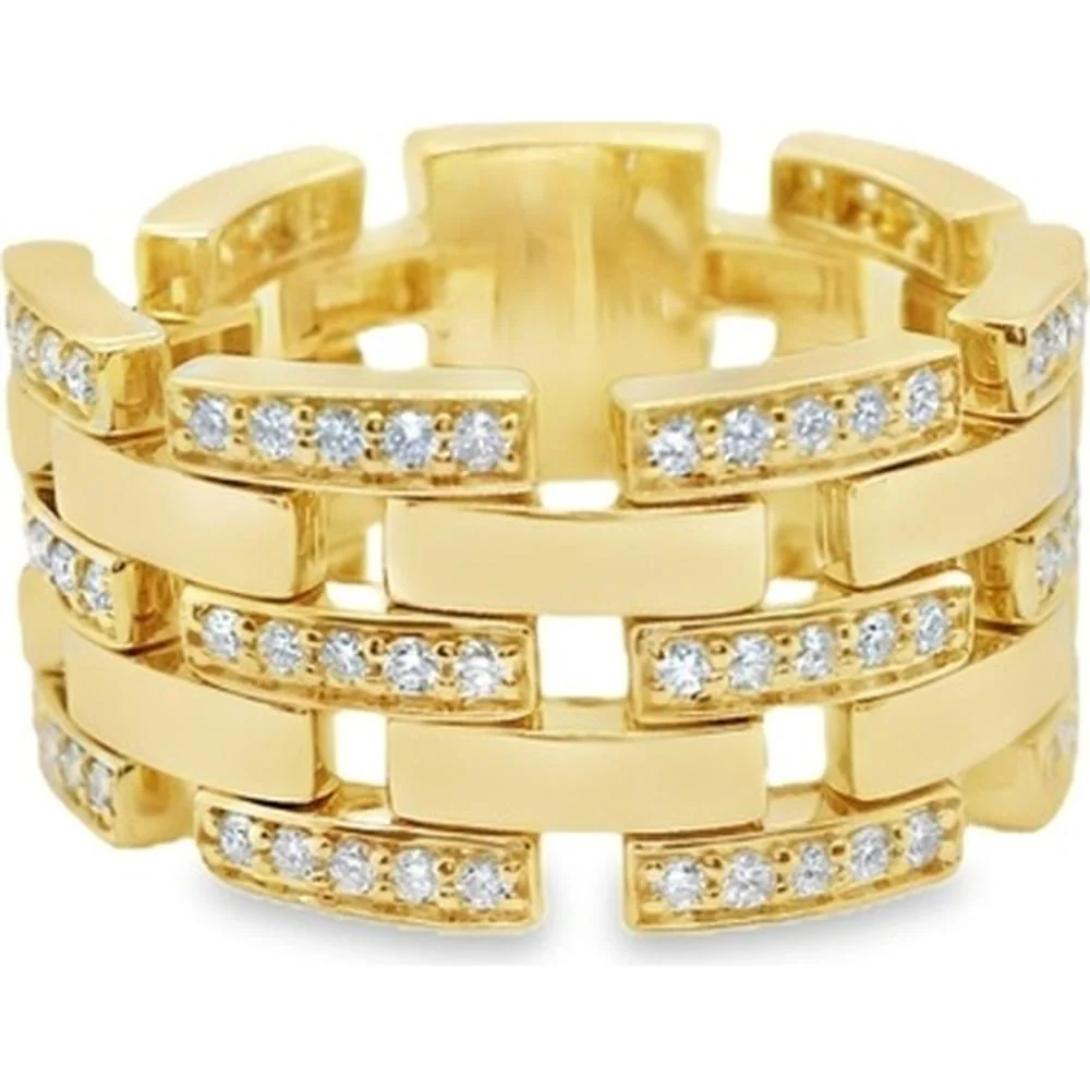 18K Yellow Gold Wide Openwork Band Ring with Round Diamonds by Afarin