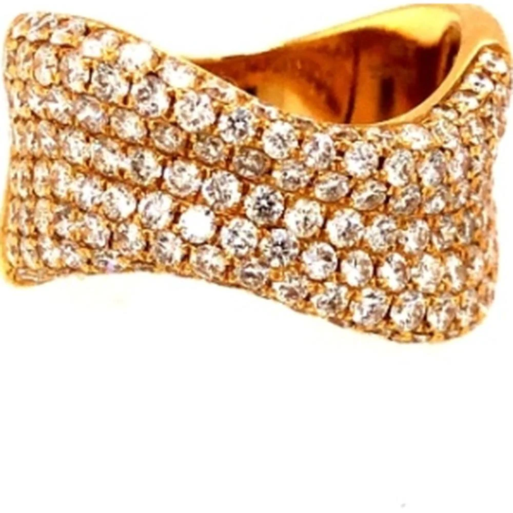 18K Yellow Gold Wide Wave Ring with Pavé Set Round Diamonds by Afarin