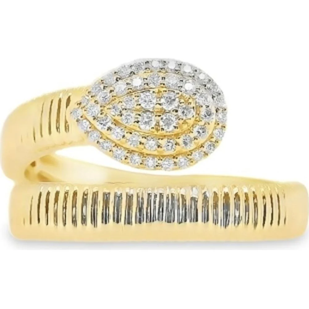 18K Yellow Gold Wrap Ring with Oval Diamond Cluster Center by Afarin