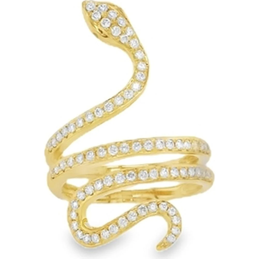 18K Yellow Gold Wrap Snake Ring with Pavé Diamonds and Emerald Accents by Afarin