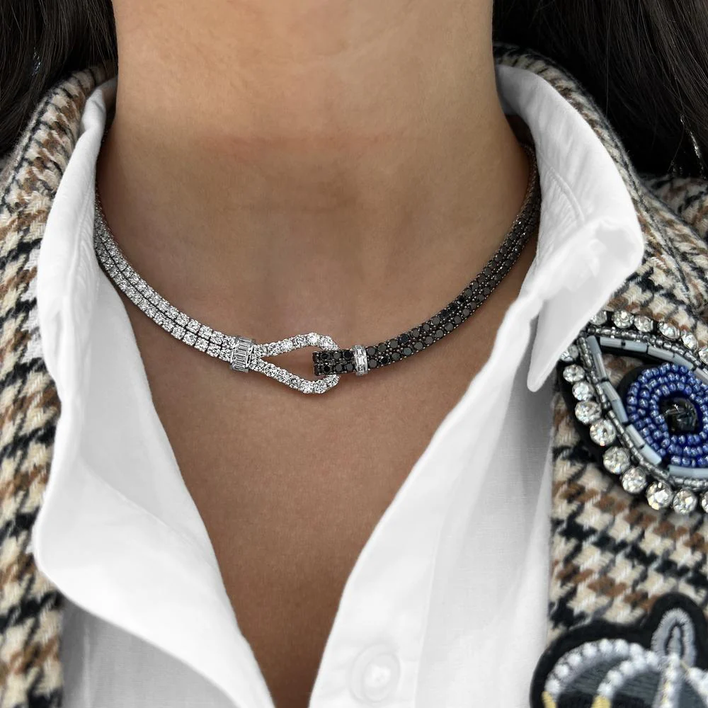 Charles Krypell - Diamond and Black Diamond Black Diamond Lasso Necklace in 18K White Gold - Image 2