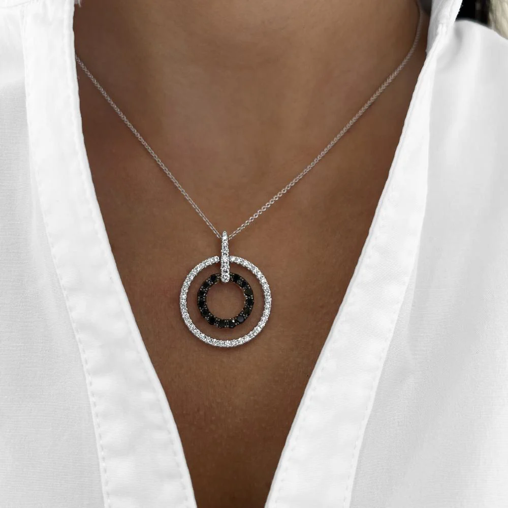 Charles Krypell - Diamond and Black Diamond Double Circle Pendant in 18K White Gold - Image 2
