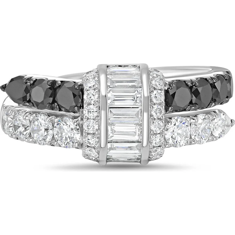 Charles Krypell - Diamond and Black Diamond Signature Pull Ring in 18K White Gold