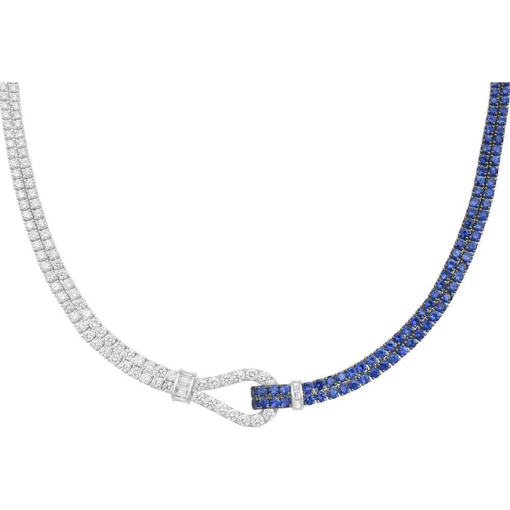 Charles Krypell - Diamond and Blue Sapphire Lasso Necklace in 18K White Gold