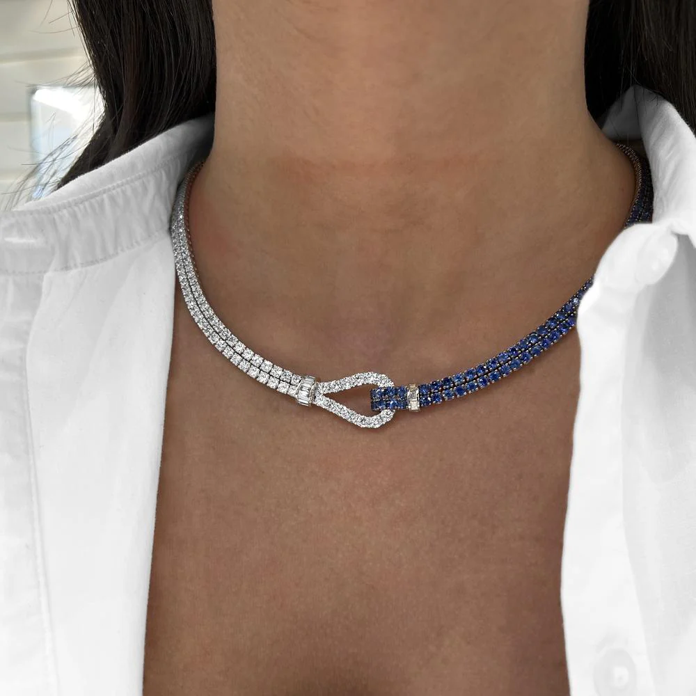 Charles Krypell - Diamond and Blue Sapphire Lasso Necklace in 18K White Gold - Image 2