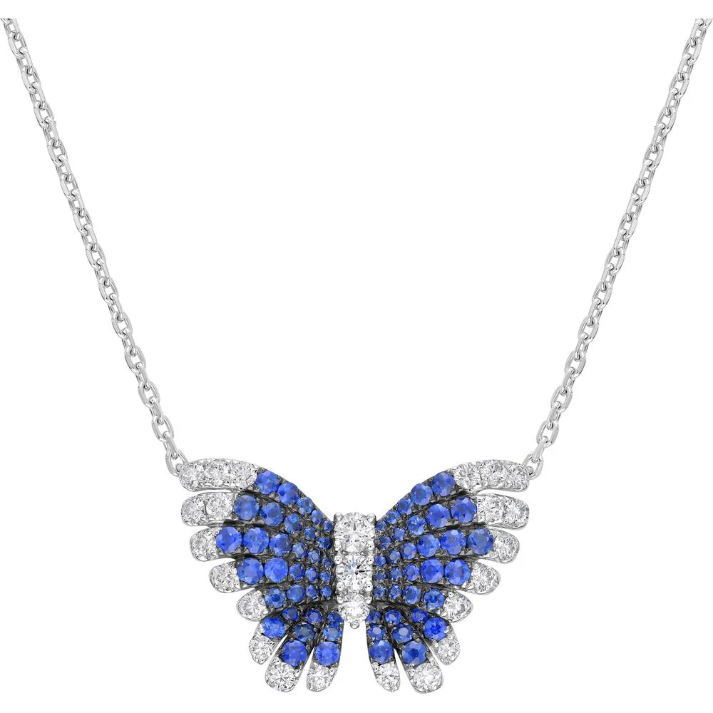 Charles Krypell - Diamond and Blue Sapphire Monarch Butterfly in 18K White Gold