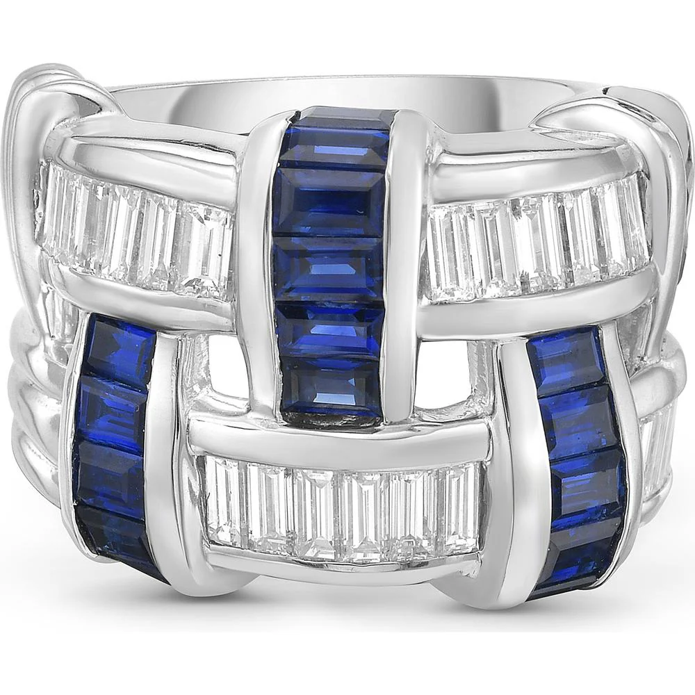 Charles Krypell - Diamond and Blue Sapphire Signature Basket Weave Ring in Platinum