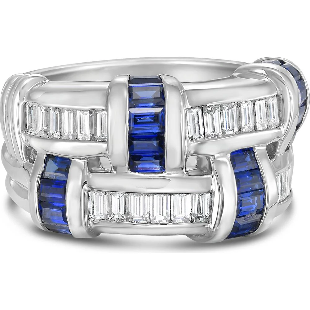 Charles Krypell - Diamond and Blue Sapphire Signature Basket Weave Ring in Platinum