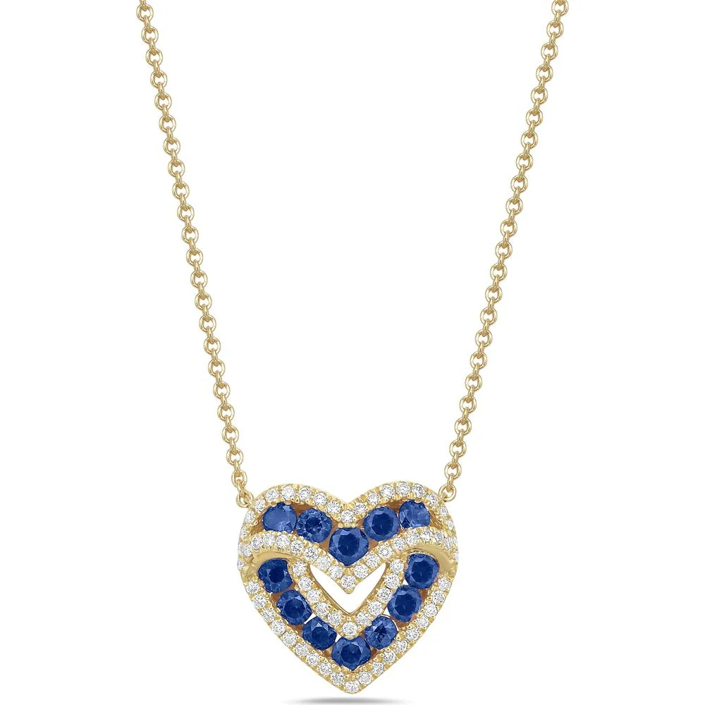 Charles Krypell - Diamond and Blue Sapphire Signature Sweetheart Pendant in 18K Yellow Gold