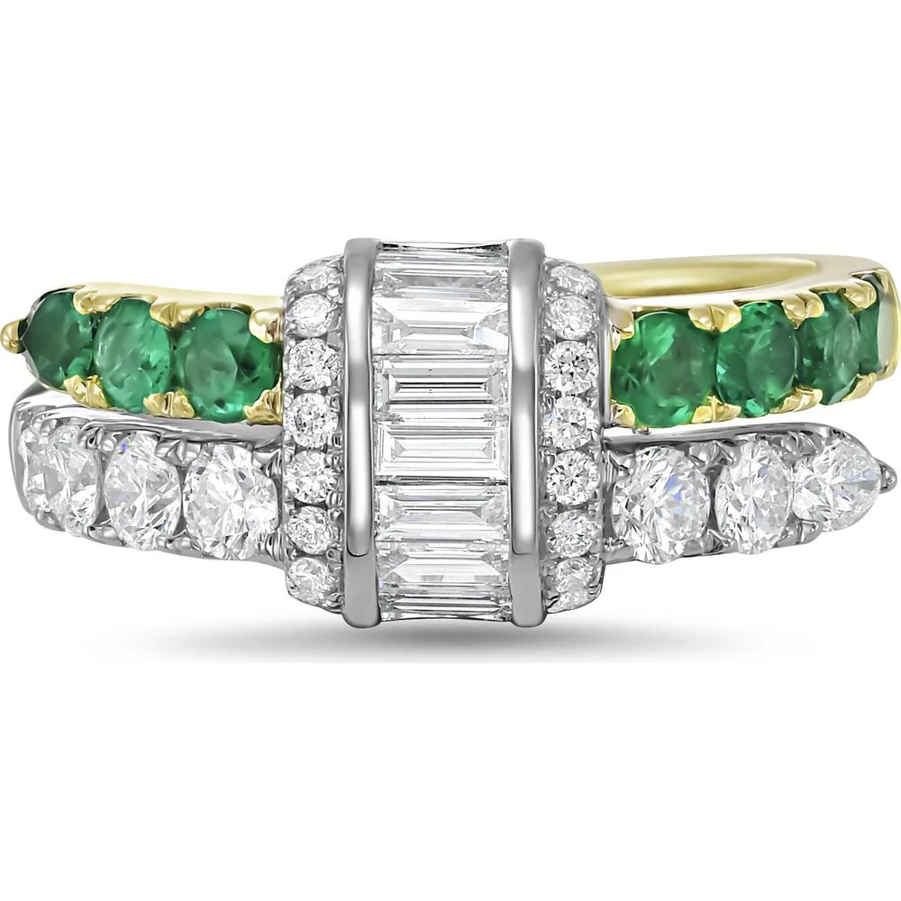 Charles Krypell - Diamond and Emerald Signature Pull Ring in 18K White Gold and Yellow Gold