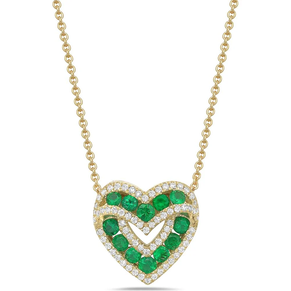 Charles Krypell - Diamond and Emerald Signature Sweetheart Pendant in 18K Yellow Gold