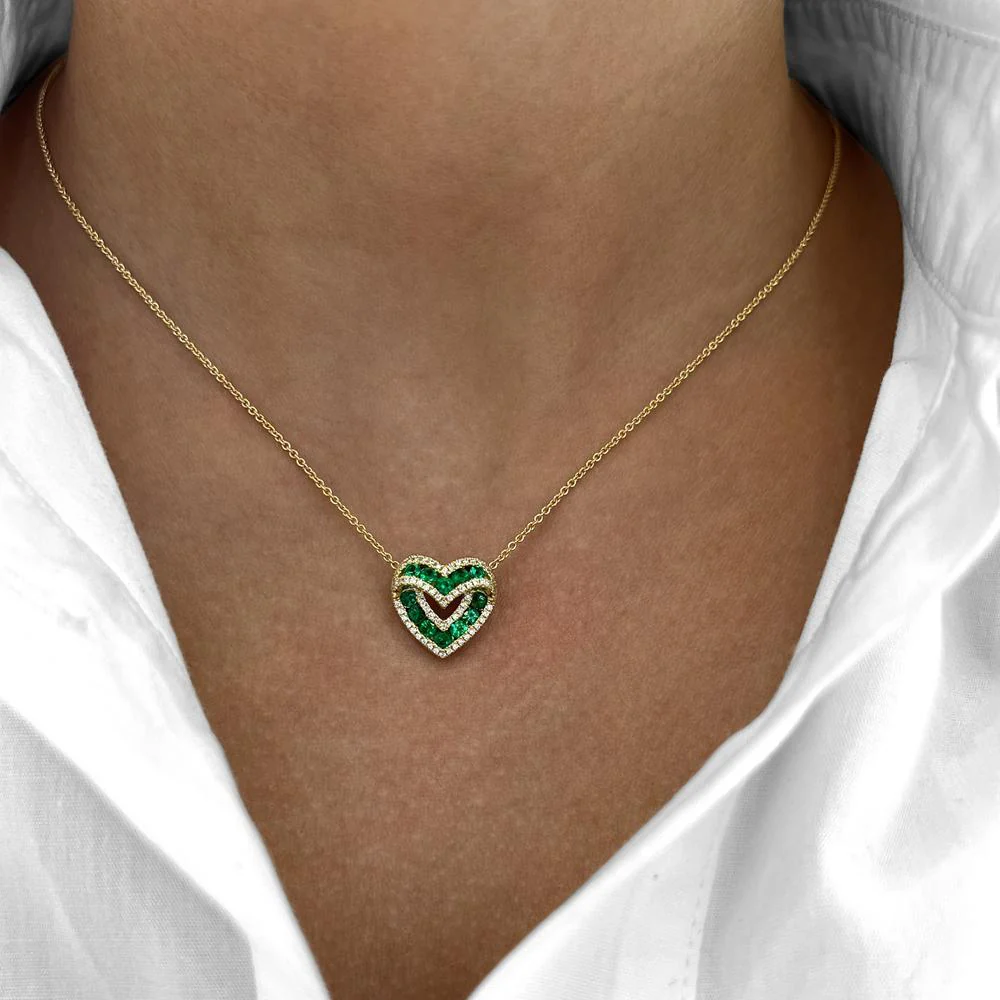 Charles Krypell - Diamond and Emerald Signature Sweetheart Pendant in 18K Yellow Gold - Image 2