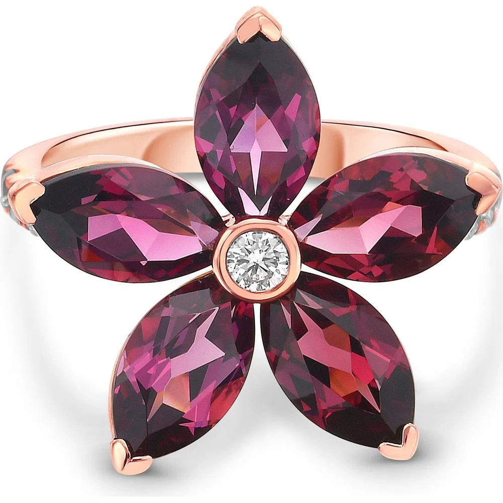 Charles Krypell - Diamond and Garnet Marquis Shape Garnet Ring in 18K Rose Gold