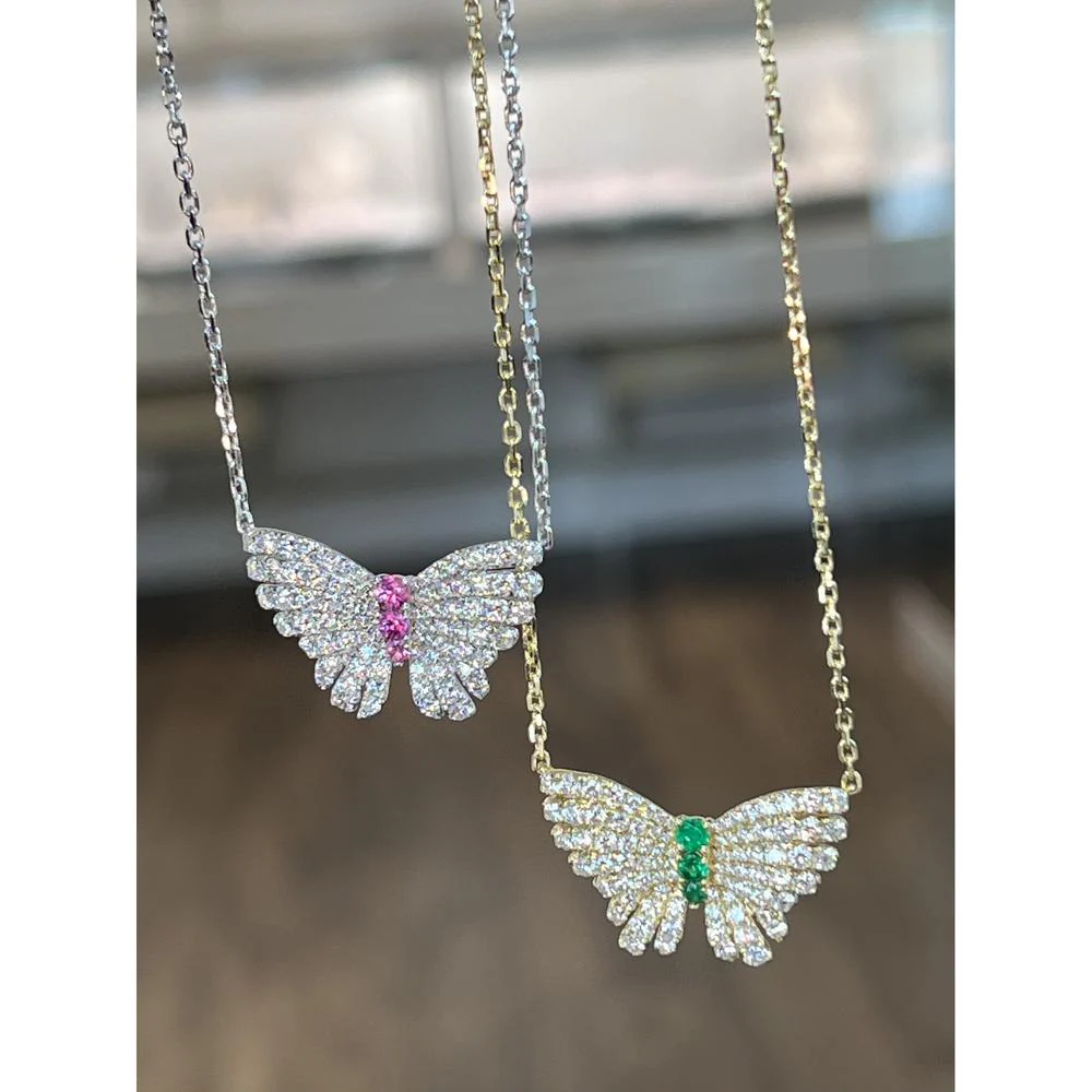 Charles Krypell - Diamond and Pink Sapphire Monarch Butterfly Pendant in 18K White Gold - Image 2