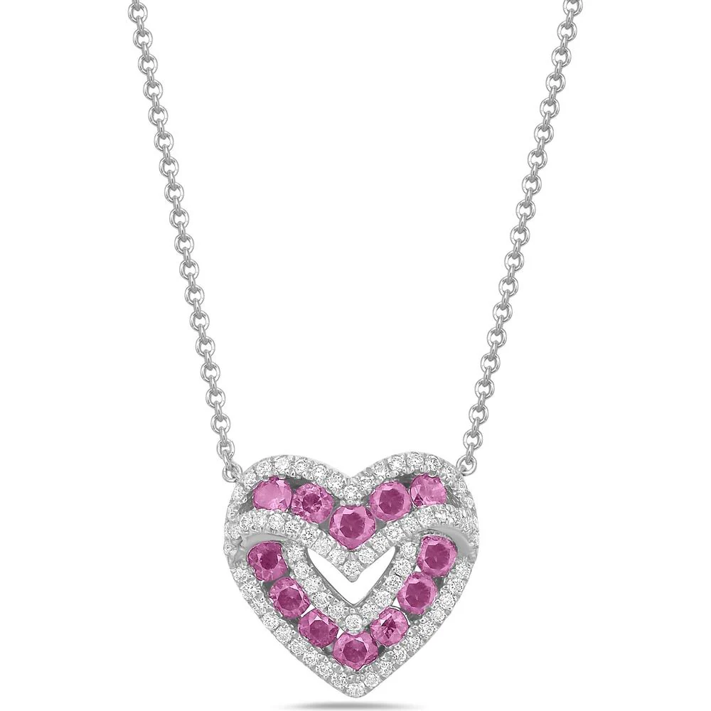 Charles Krypell - Diamond and Pink Sapphire Signature Sweetheart Pendant in 18K White Gold