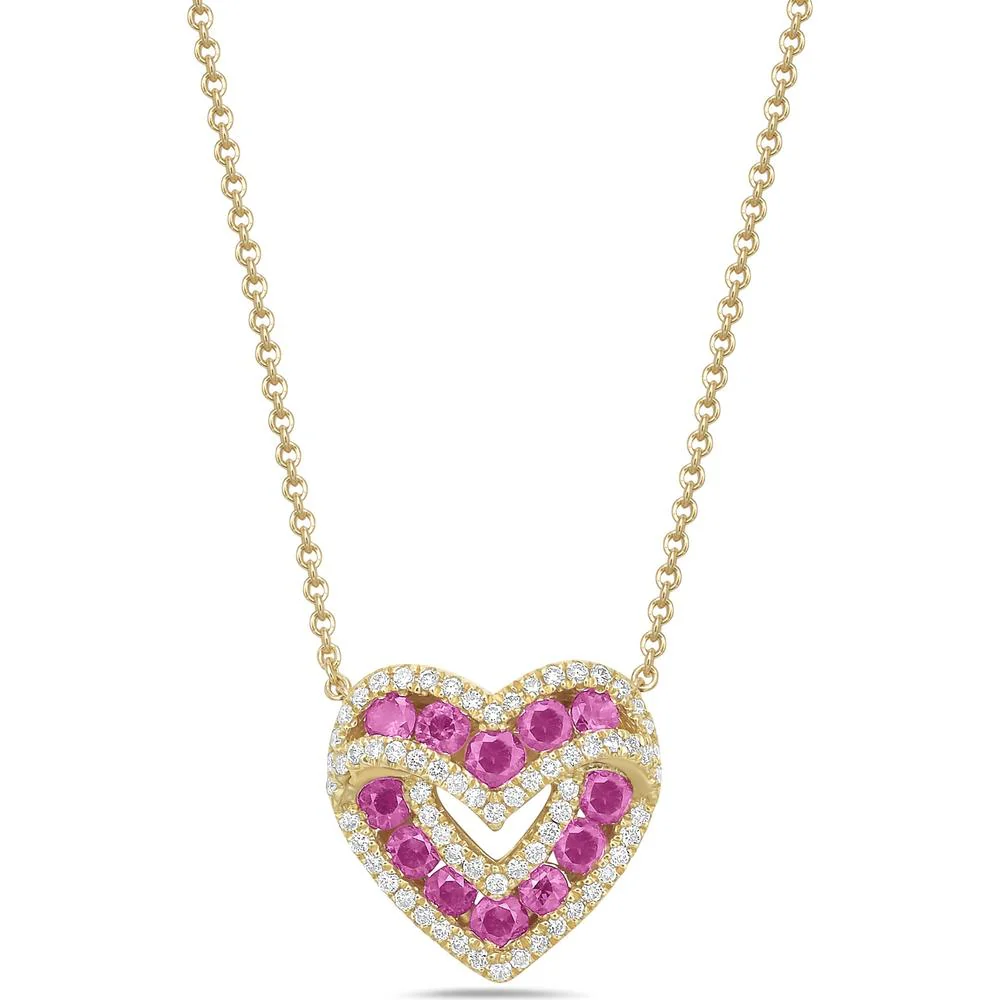 Charles Krypell - Diamond and Pink Sapphire Signature Sweetheart Pendant in 18K Yellow Gold