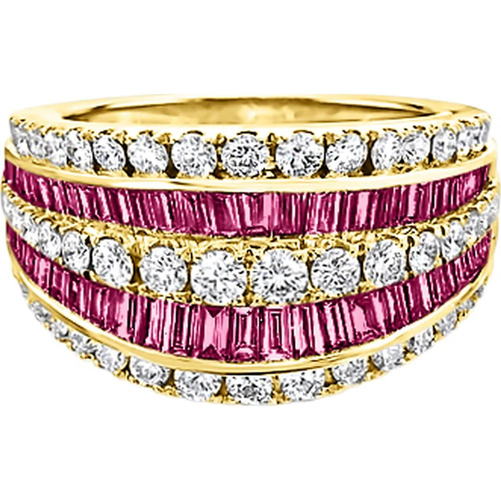 Charles Krypell - Diamond and Ruby Five Row Signature Band in 18K Yellow Gold