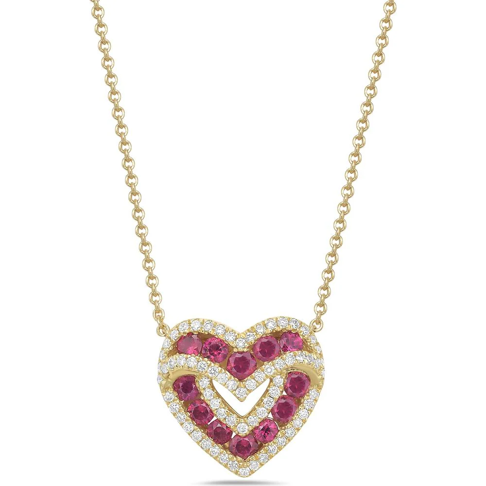 Charles Krypell - Diamond and Ruby Signature Sweetheart Pendant in 18K Yellow Gold