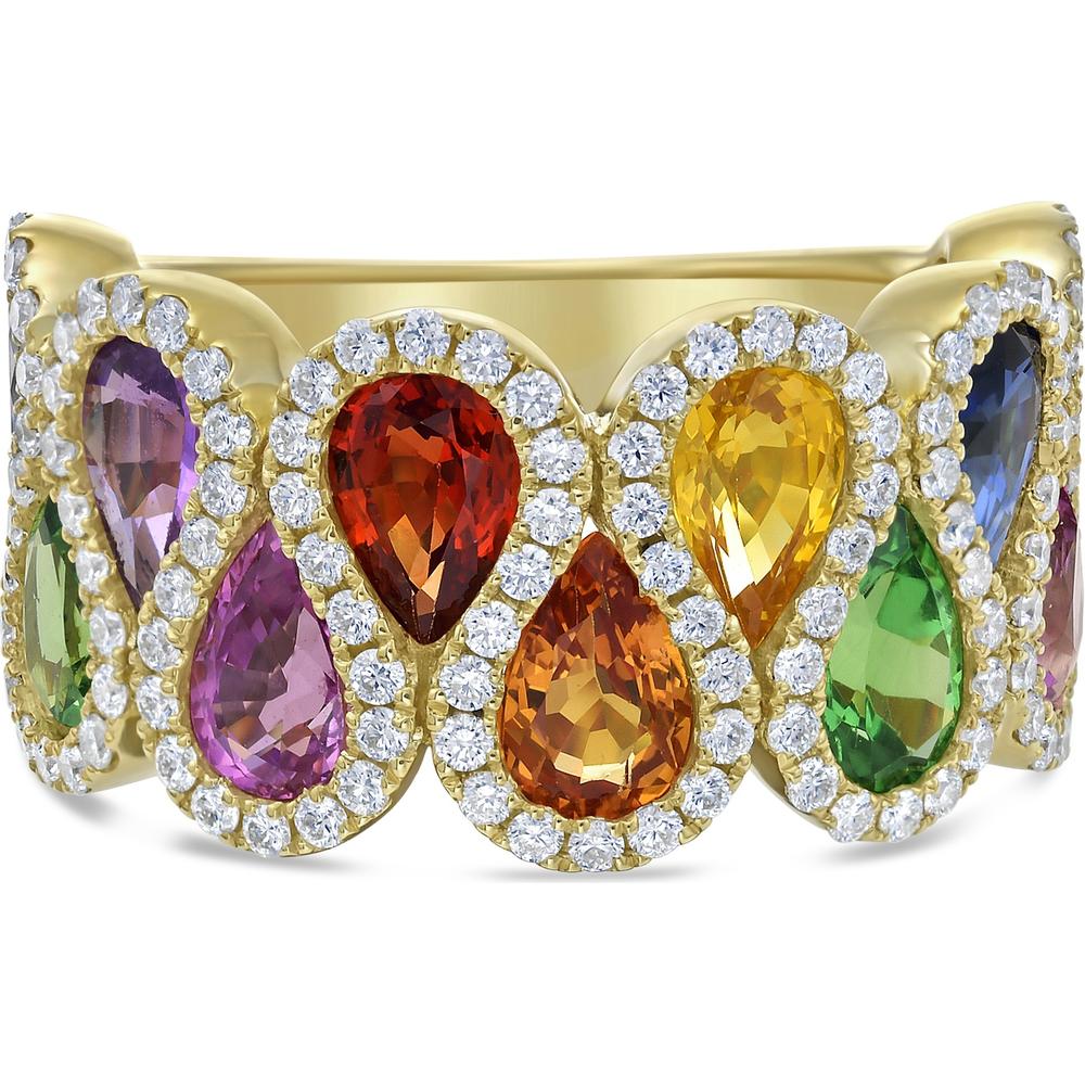 Charles Krypell - Diamond and Sapphire Ribbon Multi Color Pear Shape Band in 18K Yellow Gold
