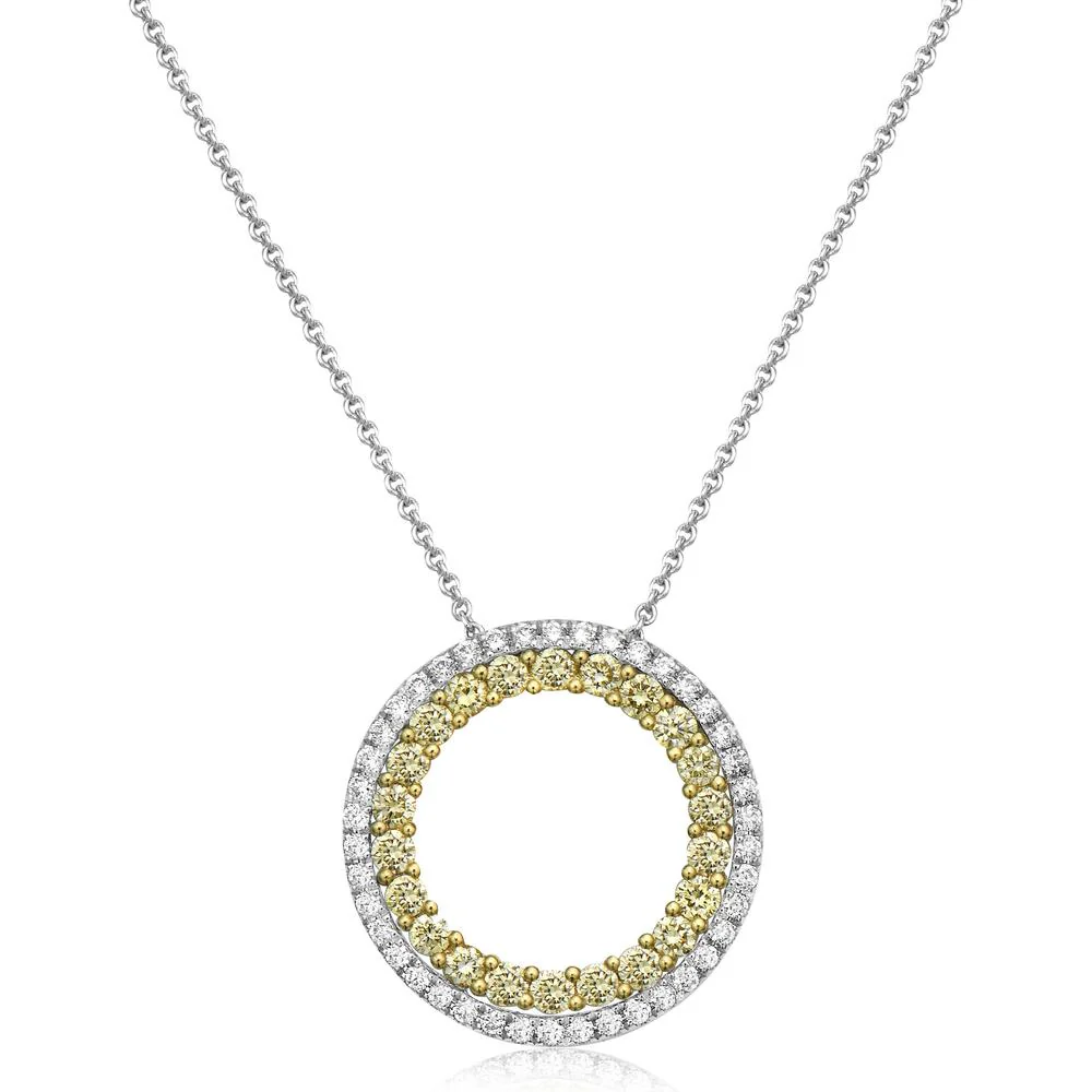 Charles Krypell - Diamond and Yellow Diamond Circle Of Life Pendant in 18K White Gold and Yellow Gold