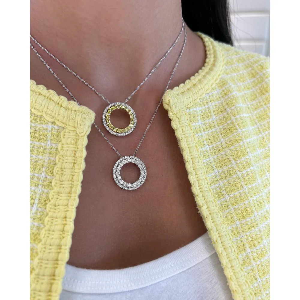 Charles Krypell - Diamond and Yellow Diamond Circle Of Life Pendant in 18K White Gold and Yellow Gold - Image 2