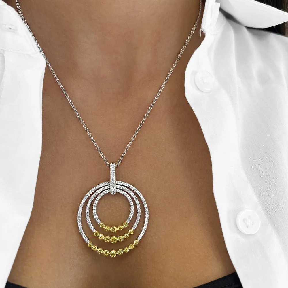 Charles Krypell - Diamond and Yellow Diamond Triple Circle Pendant in 18K White Gold and Yellow Gold - Image 2