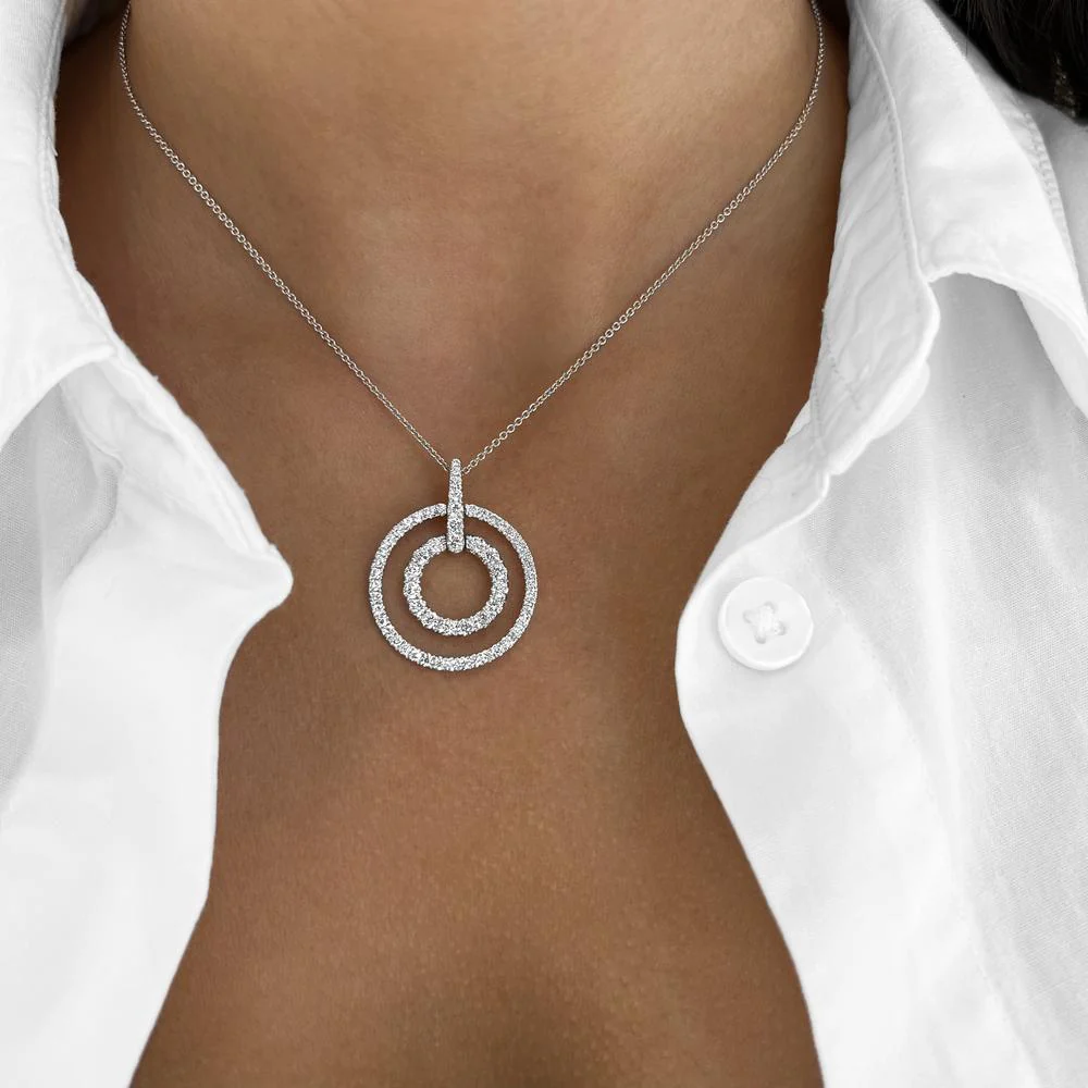 Charles Krypell - Diamond Double Circle Pendant in 18K White Gold - Image 2