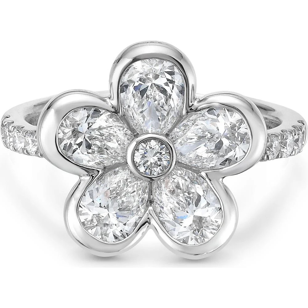 Charles Krypell - Semi Bezel Diamond Flower Ring in 18K White Gold