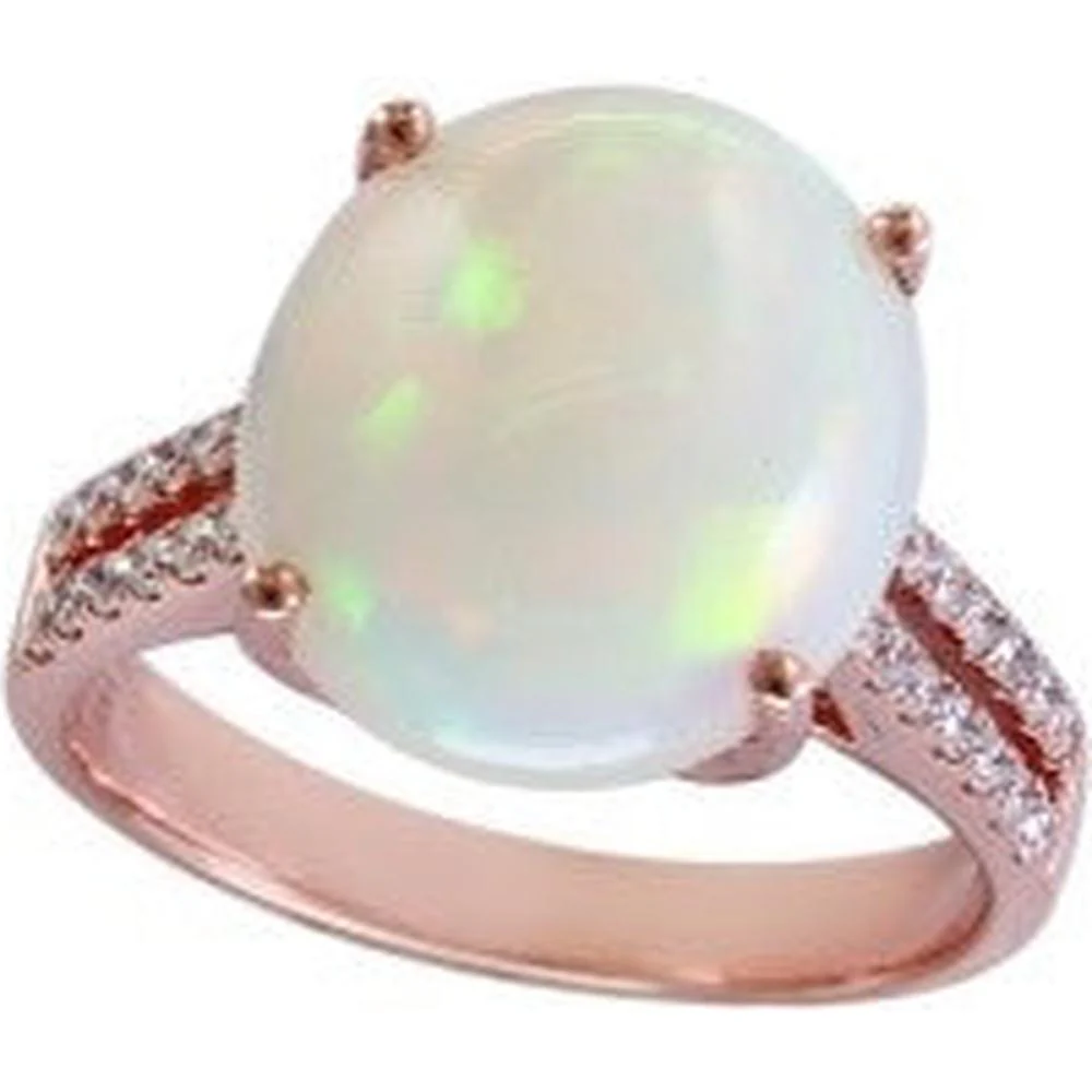 EFFY 14K Rose Gold 4.50 Carat Opal Ring with 0.37 Carat Diamond Accents