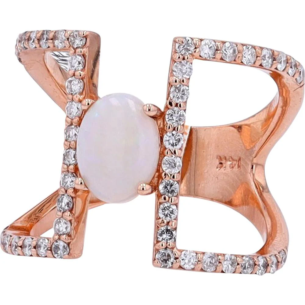 EFFY 14K Rose Gold Geometric Openwork Ring with Prong - Set Oval Opal and Pavé Round Diamonds - 0.70 Carat Opal & 0.59 Carat Total Diamond Weight - Image 2