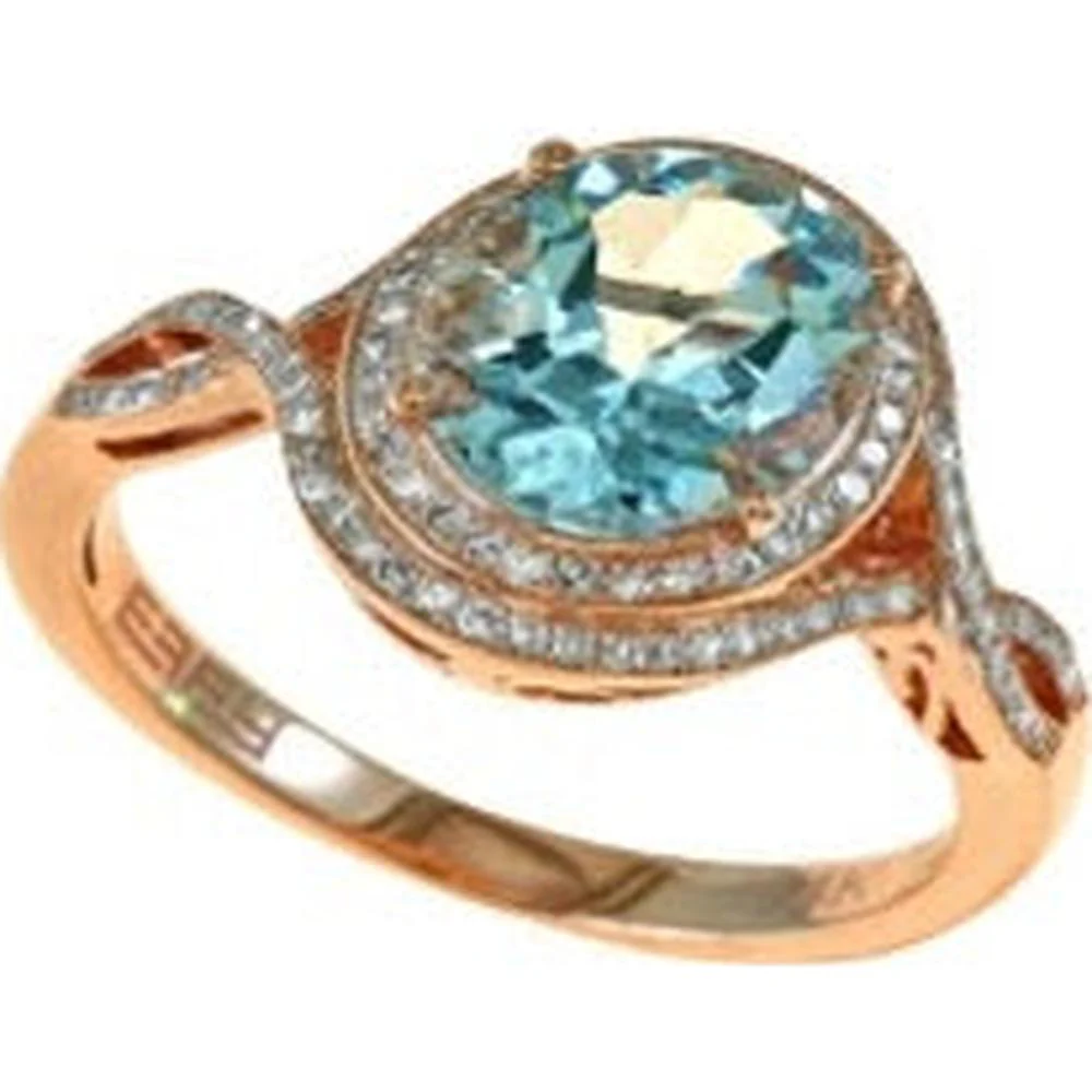 EFFY 14K Rose Gold Halo Ring with Oval Aquamarine and Round Diamond Accents - 2.38 Carat Aquamarine Total Weight, 0.37 Carat Total Diamond Weight