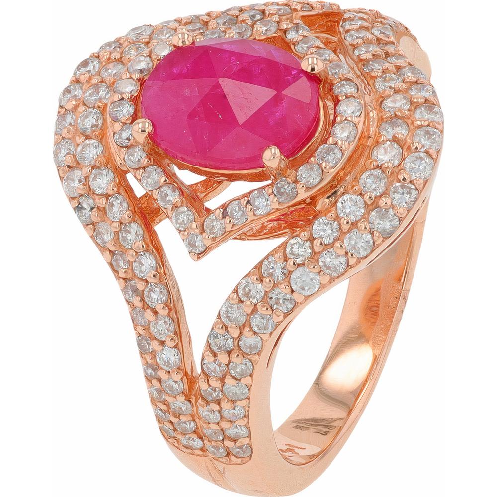 EFFY 14K Rose Gold Halo Ring with Oval Ruby and Pavé Round Diamonds - 0.86 Carat Ruby, 0.88 Carat Total Diamond Weight