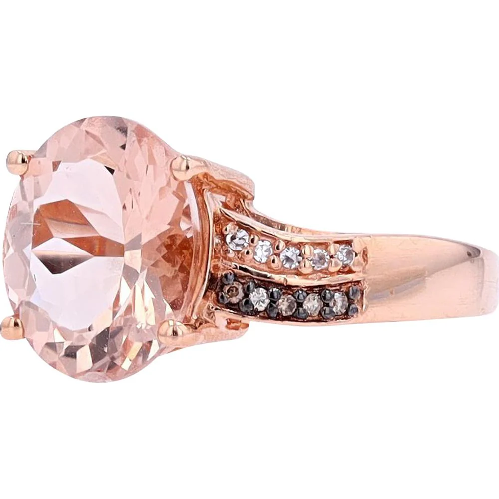 EFFY 14K Rose Gold Oval Morganite Ring with Split Shank Diamond Accents - 3.09 Carat Morganite & 0.08 Carat Total Diamond Weight - Image 2