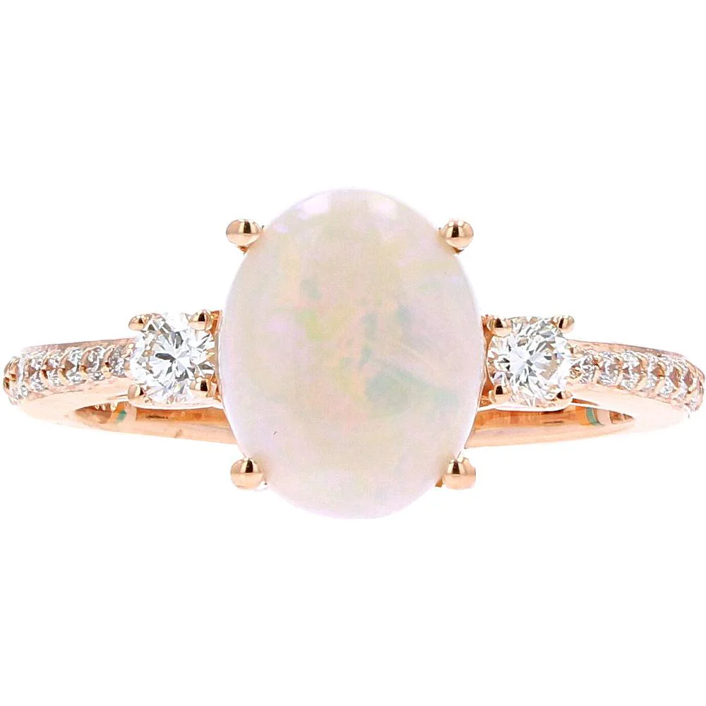 EFFY 14K Rose Gold Oval Opal Ring with Diamond Accents - 1.40 Carat Opal, 0.29 Carat Diamond Total Weight