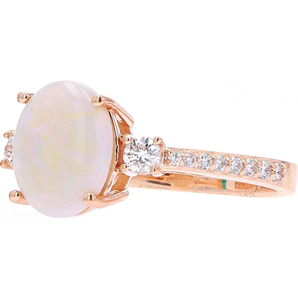 EFFY 14K Rose Gold Oval Opal Ring with Diamond Accents - 1.40 Carat Opal, 0.29 Carat Diamond Total Weight - Image 2