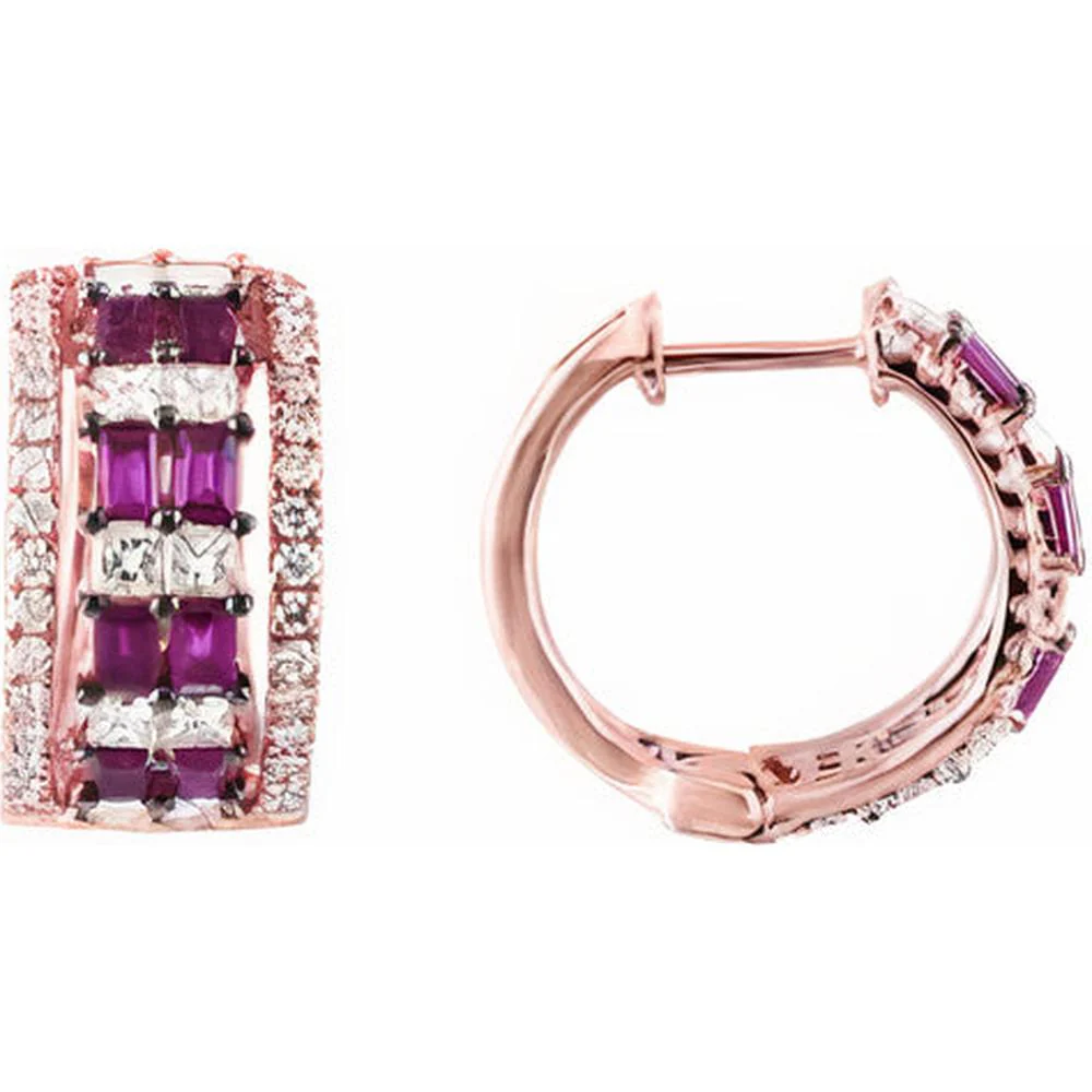 EFFY 14K Rose Gold Ruby and Diamond Hoop Earrings - 0.84 Carat Ruby, 1.12 Carat Diamonds Total Weight