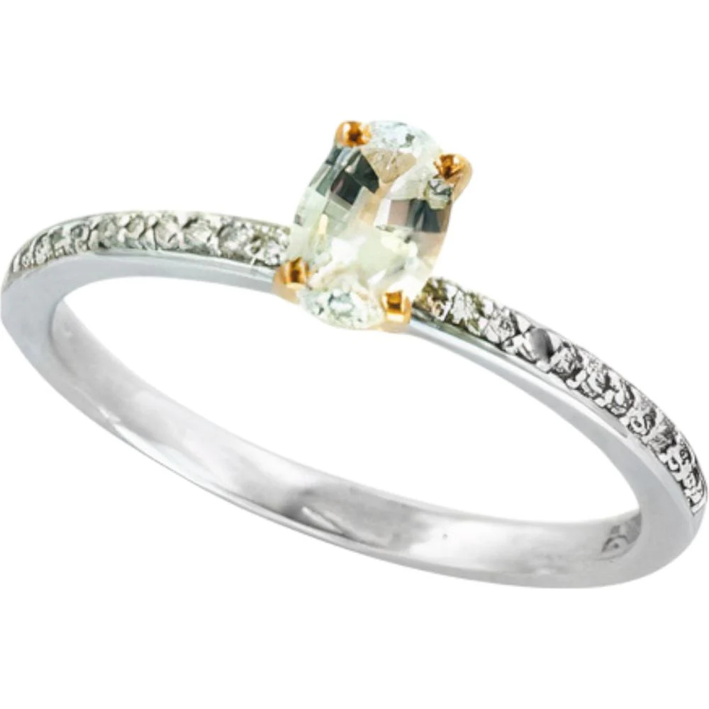 EFFY 14K Two-Tone Gold Engagement Ring with Oval White Sapphire Center and Diamond Accented Shoulders - 0.57 Carat White Sapphire Total Weight, 0.09 Carat Total Diamond Weight