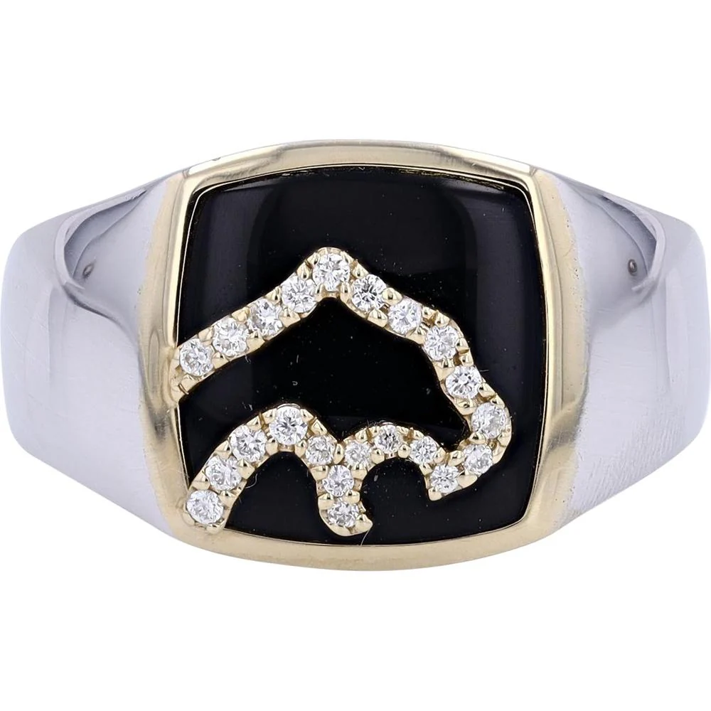 EFFY 14K White & Yellow Gold Men's Black Onyx Ring with Diamond - Set Panther Head - 0.14 Carat Total Diamond Weight