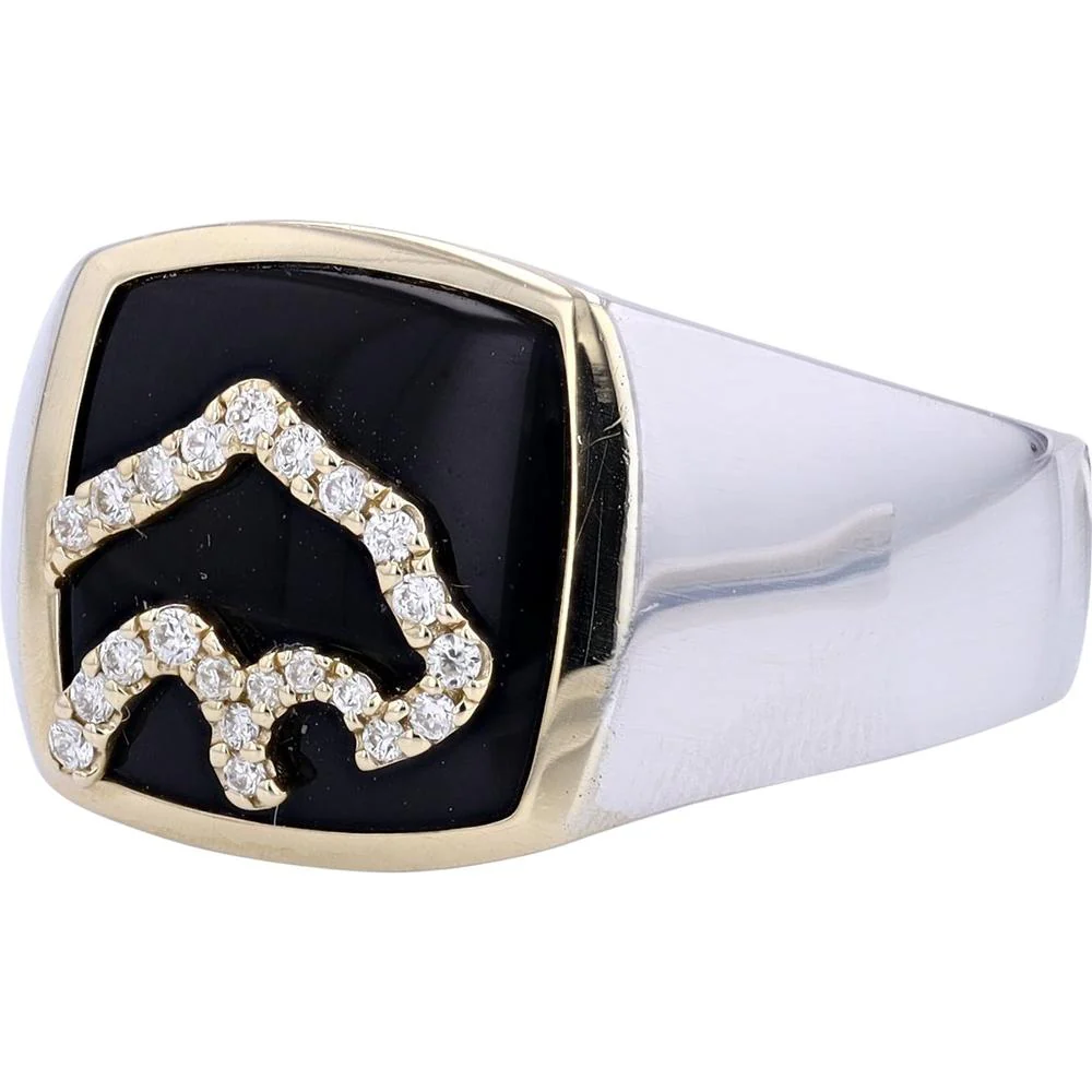 EFFY 14K White & Yellow Gold Men's Black Onyx Ring with Diamond - Set Panther Head - 0.14 Carat Total Diamond Weight - Image 2