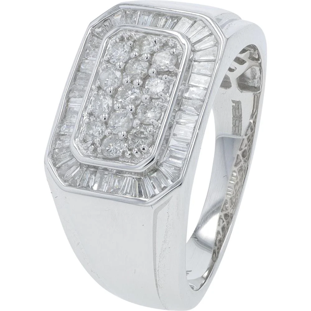 EFFY 14K White Gold 0.75 Carat Diamond Gents Ring with Cluster Design