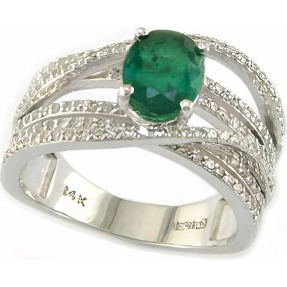EFFY 14K White Gold 1.14 Carat Emerald and Diamond Band Ring - 0.56 Carat Total Diamond Weight