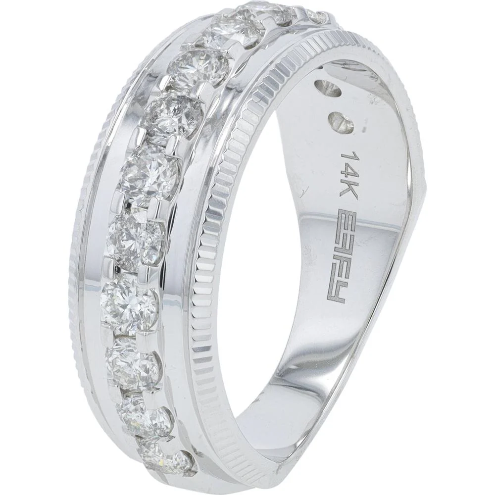 EFFY 14K White Gold 1.50 Carat Diamond Gents Band with Prong Set Round Diamonds