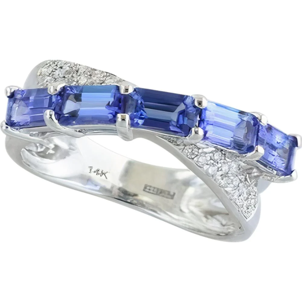 EFFY 14K White Gold 1.66 Carat Tanzanite Crossover Band with Diamond Accents - 0.14 Carat Total Diamond Weight