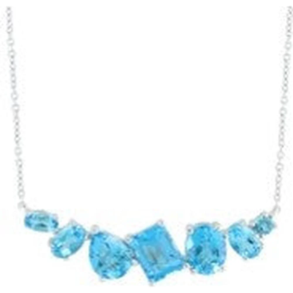 EFFY 14K White Gold Bar Necklace with Prong - Set Mixed Shape Blue Topaz - 6.10 Carat Total Blue Topaz Weight