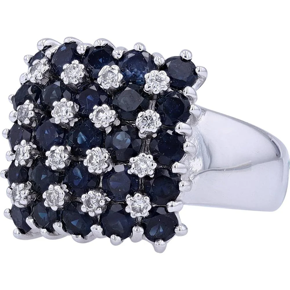 EFFY 14K White Gold Checkerboard Ring with Prong - Set Round Blue Sapphires and Diamond Accents - 3.13 Carat Total Sapphire Weight, 0.24 Carat Total Diamond Weight - Image 2