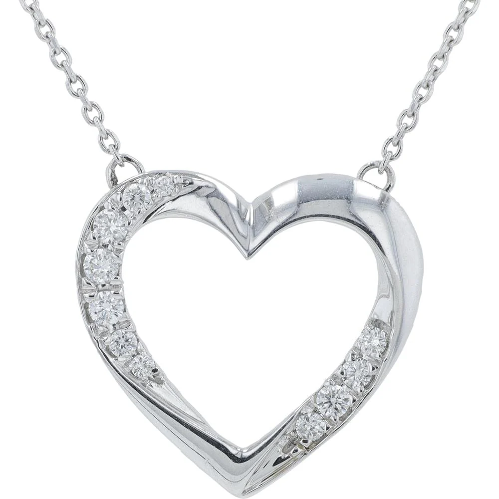 EFFY 14K White Gold Open Heart Pendant with Pavé Set Round Diamonds - 0.17 Carat Total Diamond Weight